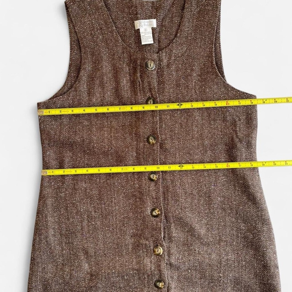 Vintage Christopher & Banks Brown Tone Tweed Button Front Sleeveless Maxi Dress - Picture 5 of 8